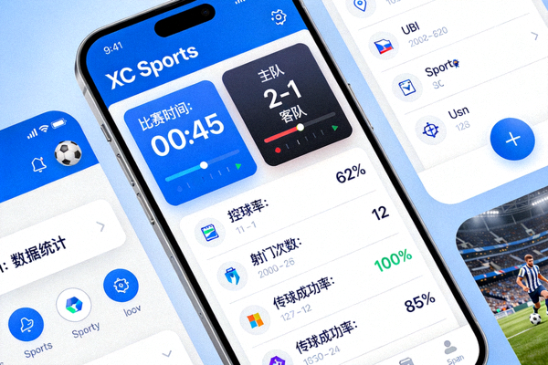 xc sports手机应用程序界面展示实时比分和数据统计