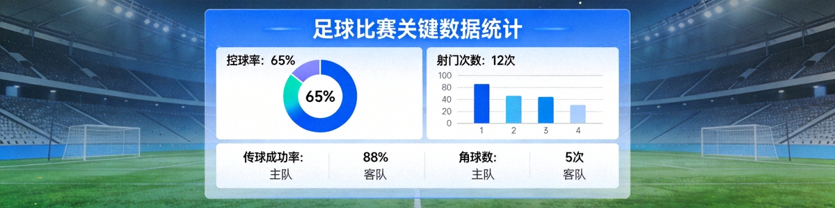 足球比赛数据可视化图表展示控球率、射门次数等关键统计数据